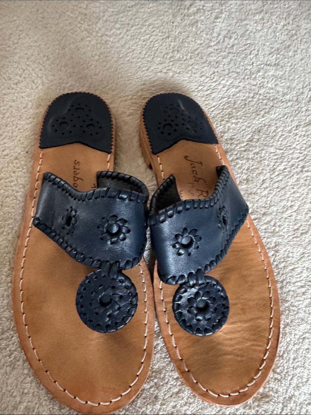 Jack Rogers Navy Leather Thong Sandals. Size 9.